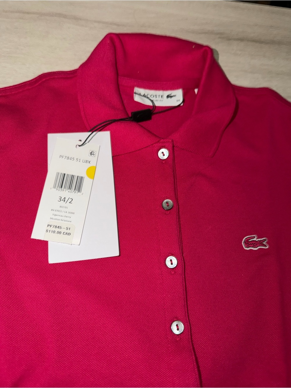 Women's Pink (Bigarreau cherry) sz34/US2 Lacoste golf shirt NWT